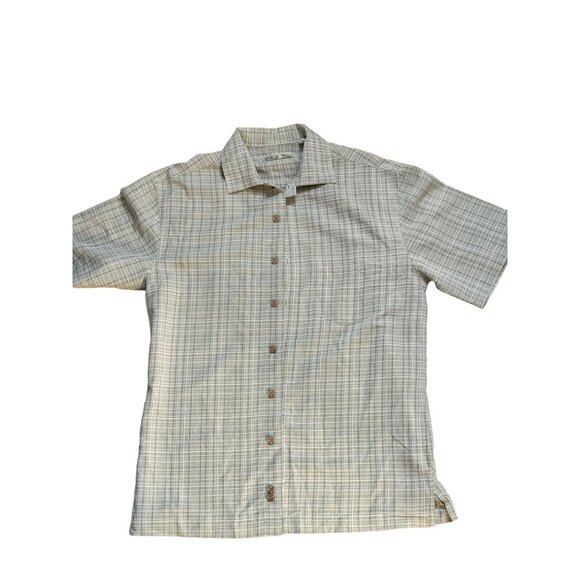 Batik Bay Men's S Plaid Short Sleeve Button-Up Shirt‎ Green Rayon/Polyester - Picture 1 of 6